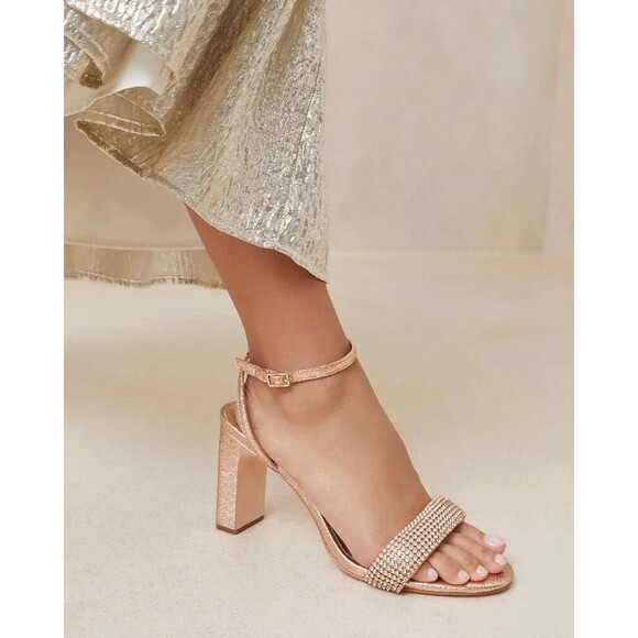 Loeffler Randal Shay Crystal Metallic Dune Gold Sandal...